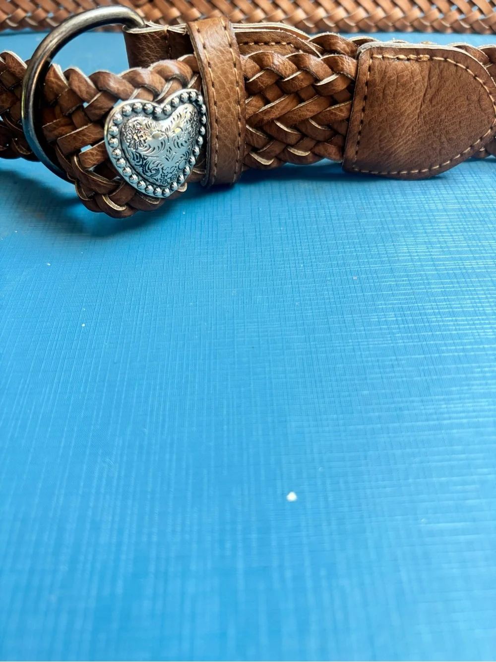 Brown Leather Weaved Southwestern Cowgirl Belt L With Silver Toned